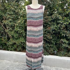 Valerie Stevens Petite Sport Burgandy Floral Silk Maxi Tank Dress Women’s 6P